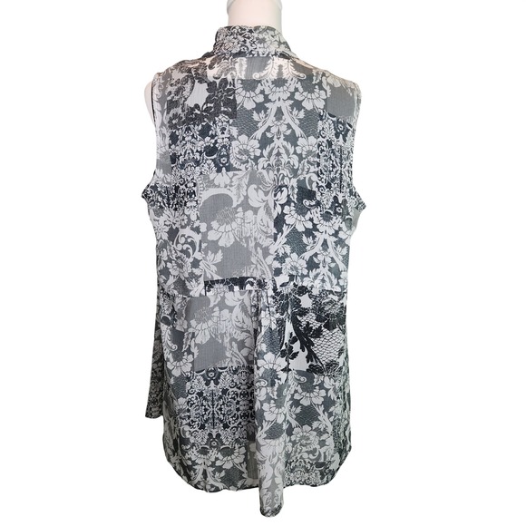 Susan Graver 2 Pieces Grey White Floral Damask Chiffon Vest Black Tank Size M - Picture 7 of 8